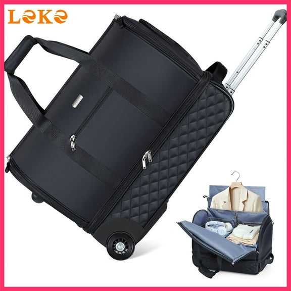 Rolling Garment Bag for Travel - Convertible Duffel Bag with Wheels & Shoes Compartment, Carry on Suit Luggage Bag with Trolley for Business Trip, Wedding, Weekender