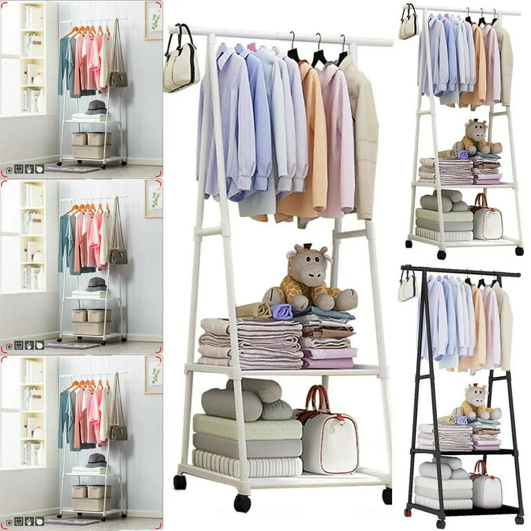 Rolling Garment Rack Clothes Rack 2 Tier Heavy Duty Steel Clothes Rack on Wheels White Walmart
