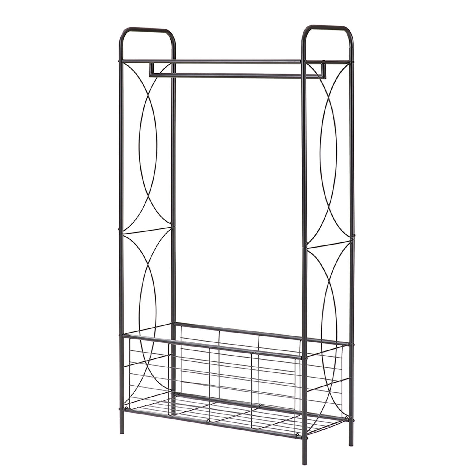 Rolling Garment Rack, Freestanding Garment Rack With Metal Basket Open