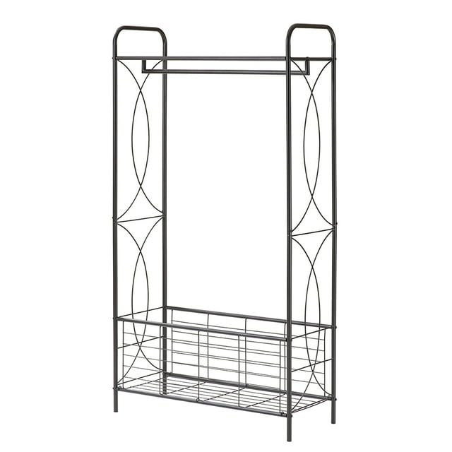 Rolling Garment Rack, Freestanding Garment Rack With Metal Basket Open