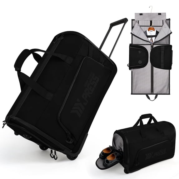 Convertible Rolling Garment Bag,Foldable Waterproof Carry-on Duffel Bag with Wheels and Shoe Pouch for Men & Women, Black - RG161