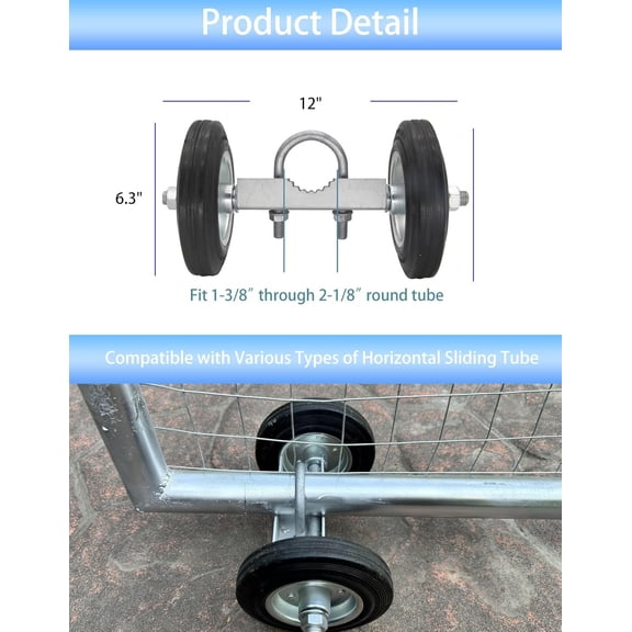 Rolling Gate Wheel, 6" Fence Gate Wheel, Gate Wheels for Metal Tube Gate, Supporting Gates with 1-3/8" Thru 2-1/8" Gate Frames, Rolling Gate Carrier Wheels for Chain Link Fence Rolling Gates
