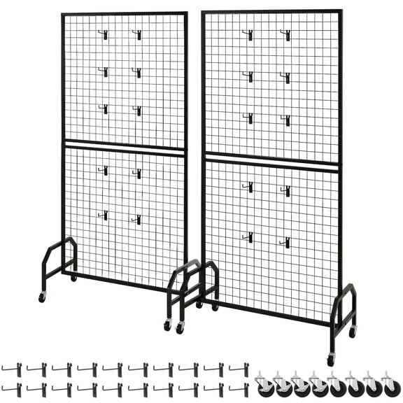 Rolling Grid Wall Panel, 2-Pack 35" x 71" Metal Display Stand with Wheels, Hooks for Store, Market, Home Decor