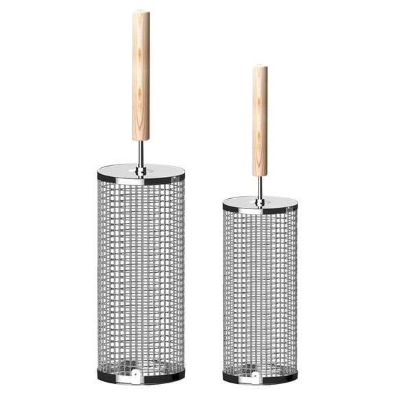 Rolling Grill Baskets with Removable Wooden Handle, 304 Stainless Steel BBQ Cage for Vegetables, Seafood and Outdoor Grilling, Nesting Design