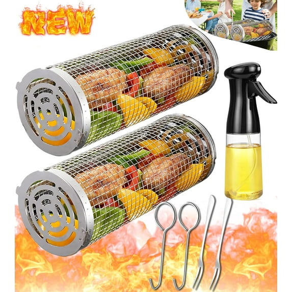 Rolling Grilling Baskets for Outdoor Grill Bbq Net Tubes Cylindrical 2023 Food Csges Cinderlinder Masters Mens Birthday Gift Ideas for Dad Father Day Husband Brother Uncle Stepfather Boyfriend