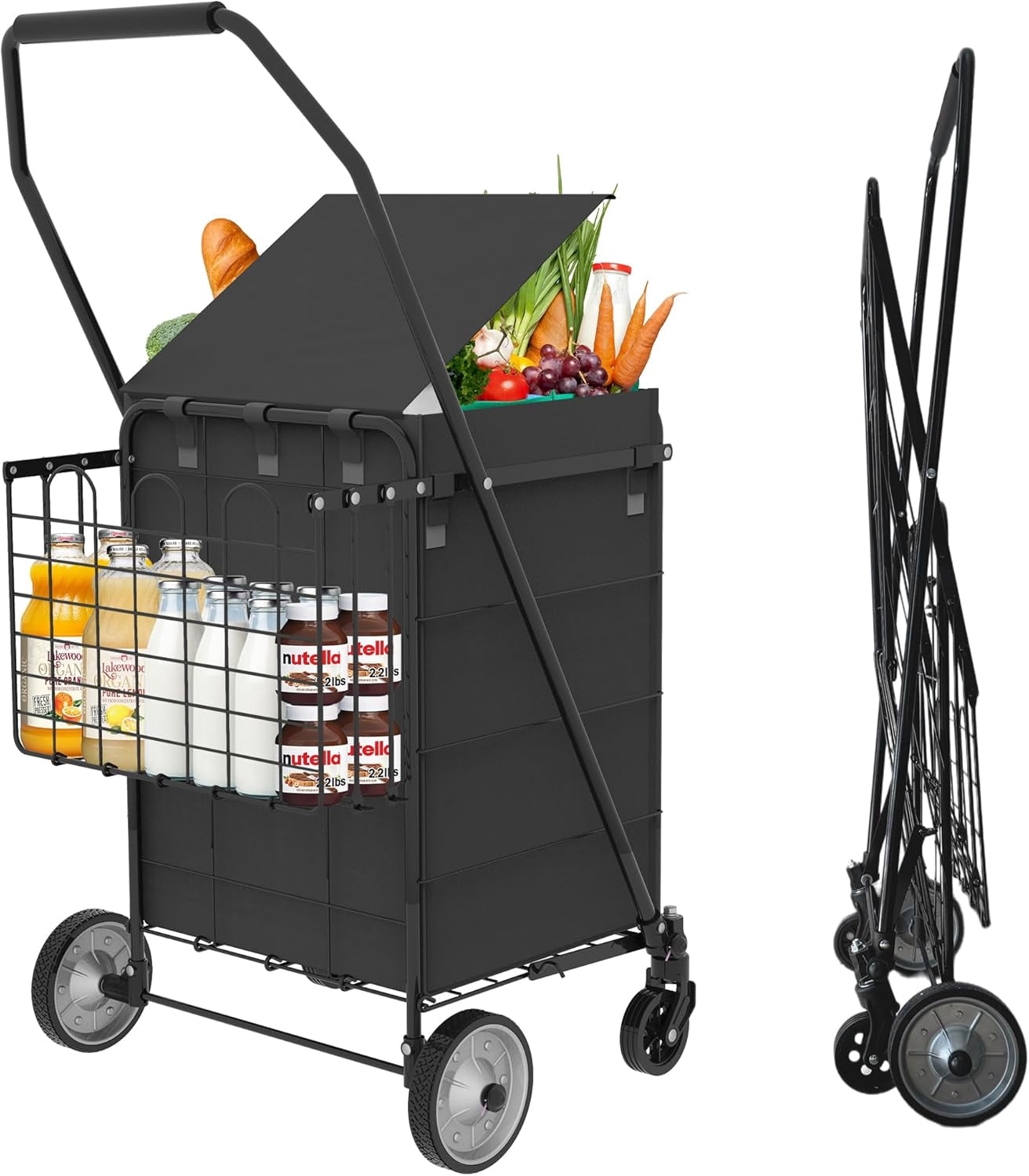 Rolling Grocery Cart 85L 100 lbs Capacity Dual-Basket with 5.5 Inch Metal Wheels for Shopping Camping
