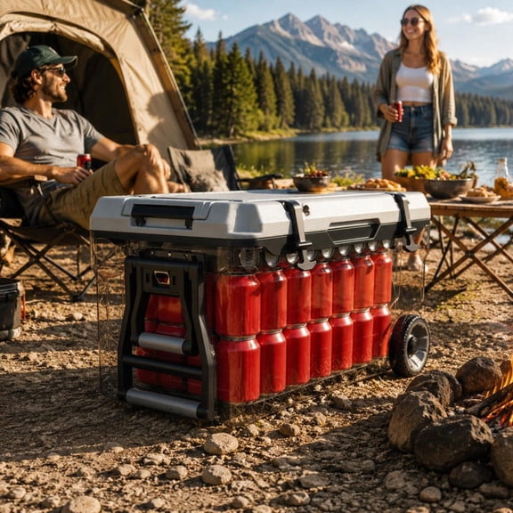 Rolling Hard Cooler, 52Qt Portable Coolbox with Wheels, Leak-Resistant, 48-Hour Ice Retention