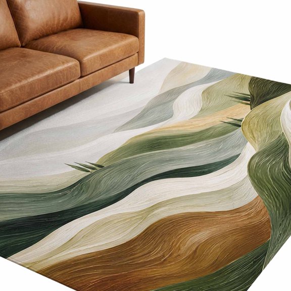 Rolling Hills 9'x12' Large Area Rugs Rustic Abstract Cypress Tree Fluid Layered Ridges Washable Area Rugs Non-Slip Indoor Floor Mats for Villa Parlour, Hotel Lounge, Recreation Room