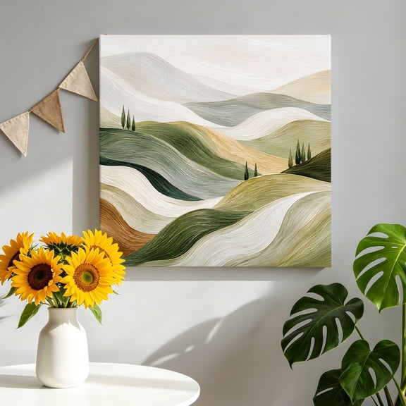 Rolling Hills Canvas Wall Art, Rustic Abstract Cypress Tree Fluid Layered Ridges Framed Picture Canvas Wall Art Print Decor Artwork Decorations for Living Room Bedroom Ready to Hang 8" x 8"
