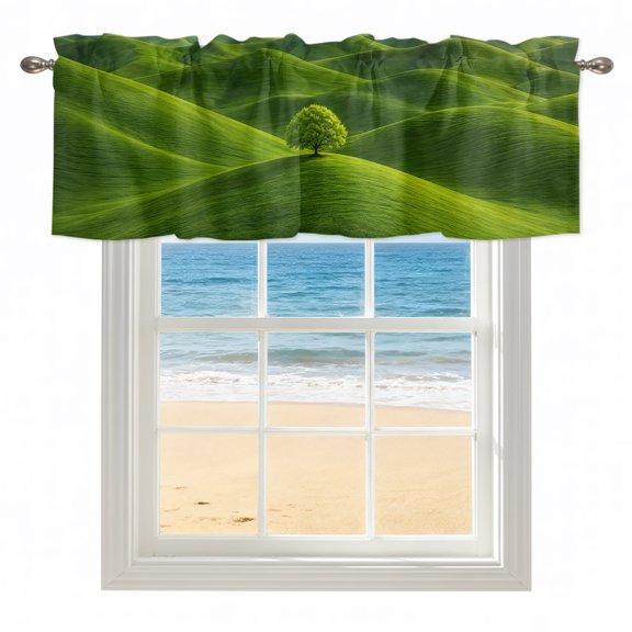 Rolling Hills Kitchen Valances for Windows 42x18 Inch Kitchen Curtains Valances Rod Pocket Green Natural Tree Grass Landscape Bathroom Window Valances for Window Treatment Decor