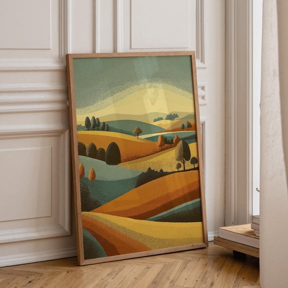 Rolling Hills Landscape Mid Century Modern Farm Fields Wall Art, Unframed Poster