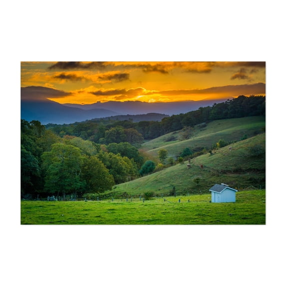 Rolling Hills - North Carolina Photography Landscape Sunset Nature Rural Scenic Autumn Farmhouse Unframed Wall Art Print 32 x 48 inches