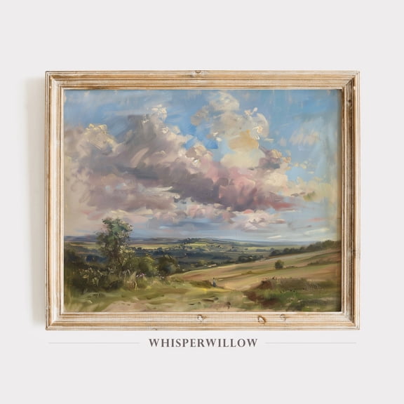 Rolling Hills Peaceful Country Reflections, able, Antique Rustic Farmhouse Wall Decor, Impressive Sky Art Unframed Paper Print