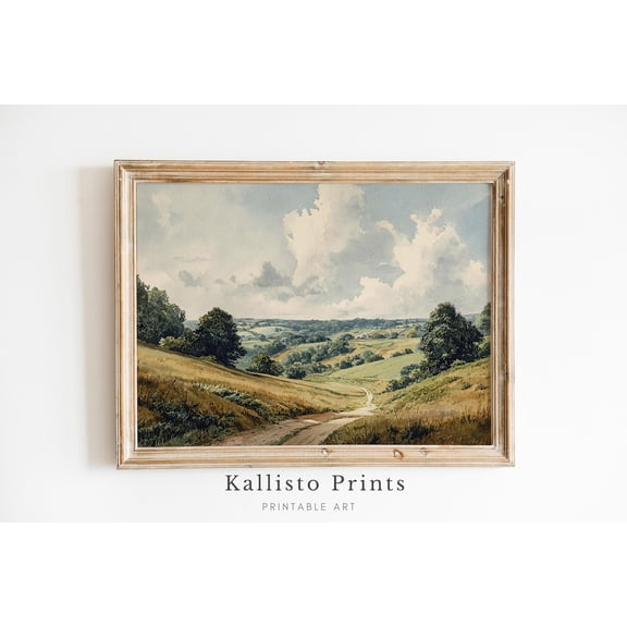 Rolling Hills Print Poster Countryside Path Landscape Wall Art, Rural Nature Scene , Calm Pastoral Field Decor, Size 8x12 UNFFRAMED F03.1.6l2356