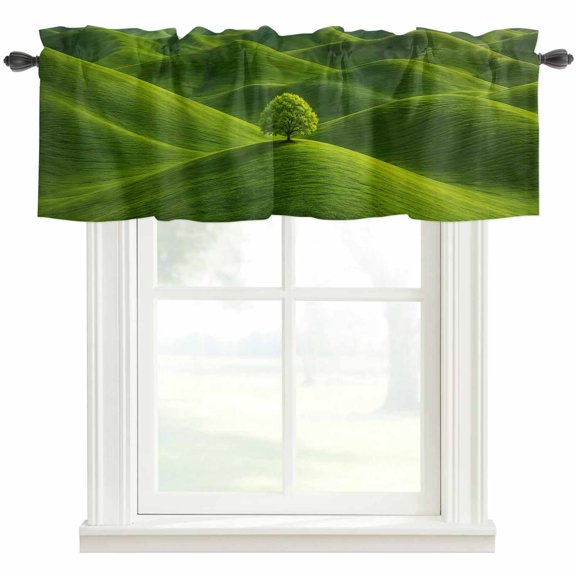 Rolling Hills Valances for Windows Farmhouse Kitchen Curtains Valances Rod Pocket Valance Curtains for Kitchen Windows Green Natural Tree Grass Landscape Window Valances for Bathroom Bedroom 54"x18"