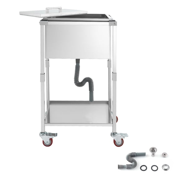 Rolling Ice Chest Cooler Cart, 22"L x 16"W x 38"H Stainless Steel Cooling Bin on Wheels, 32.8 Quart Outdoor Stand Up Cooler Trolley with Shelf, for Patio Backyard Party Bar Cold Drinks