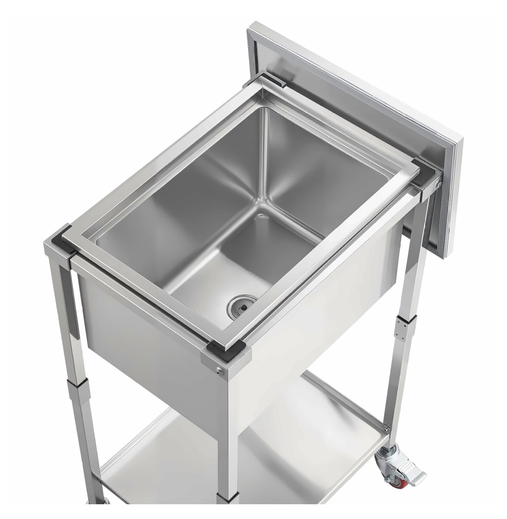 Rolling Ice Chest Cooler Cart, 32.8 Quart Stainless Steel Ice Bin on Wheels, Outdoor Party Cooler Trolley with Shelf, 22x16x38 Inch