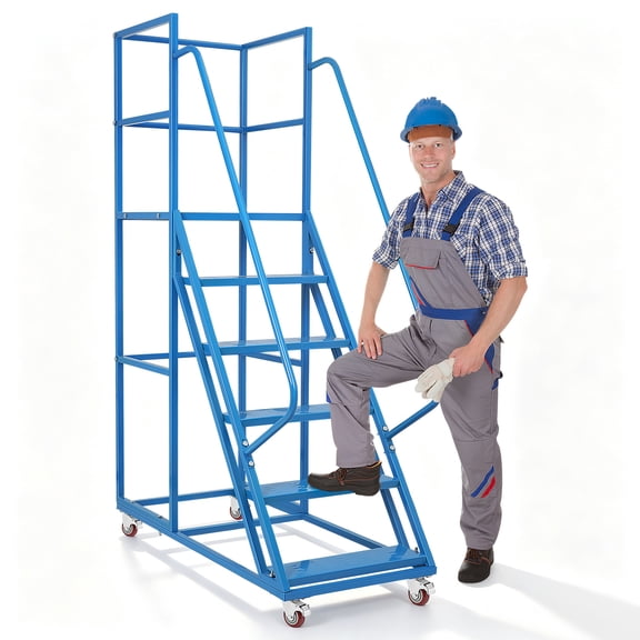 Rolling Industrial & Warehouse 6 Steps Ladder with Wheels, 51" Height