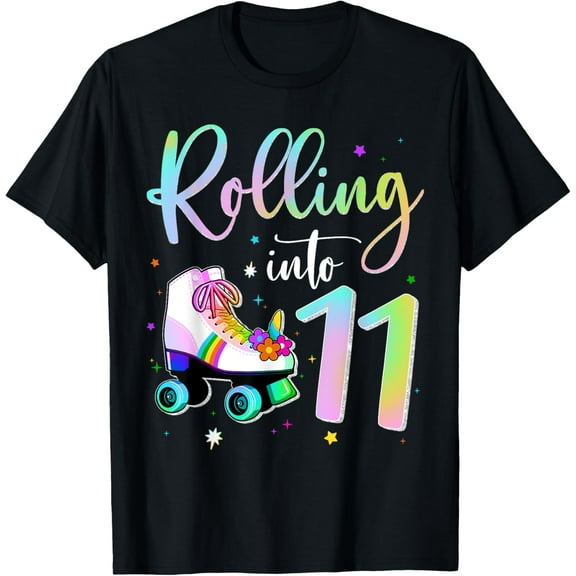 Rolling Into 11 Years Old Birthday Cute Skating Girl T-ShirtMen and women, Black T-shirt, size: Extra large