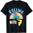 thumbnail image 1 of Rolling Into 7 Roller Skater Sport Birthday Party Rainbow T-Shirt, 1 of 5