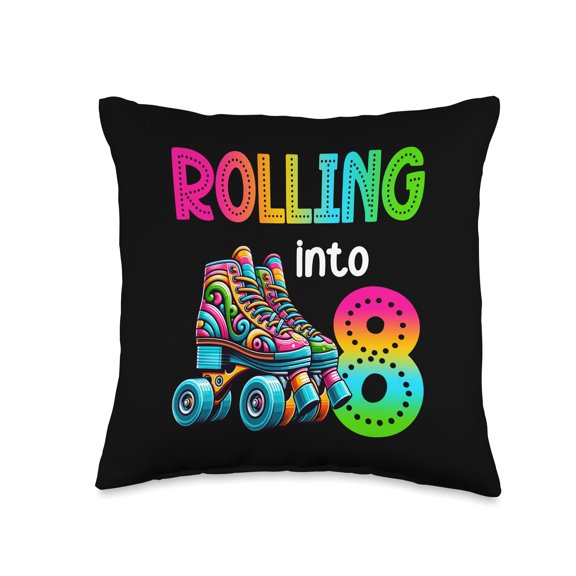 Rolling Into 8 Years Old Roller Skating 8th Birthday Kids Throw Pillow Y101