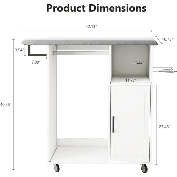 Rolling Ironing Board with Storage, Ironing Cart with Iron Holder and Coat Hanger, Multipurpose Ironing Cabinet with Wheels, Suitable for Laundry Room, Bedroom, Coat and hat, White