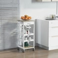 thumbnail image 1 of Rolling Kitchen Cart Kitchen Trolley, Mobile Prep Station with Spacious Drawer, 2 Shelves & Storage Basket, White Multi-Functional Serving Cart with Locking Wheels for Small Spaces, Apartments & Dini, 1 of 10