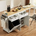 thumbnail image 1 of Rolling Kitchen Cart w/Extendable Dining Table, 81.7" Mobile Kitchen Storage Islands w/Trash Cabinet, Power Outlet, Spice Rack & Towel Rack, White, 1 of 9