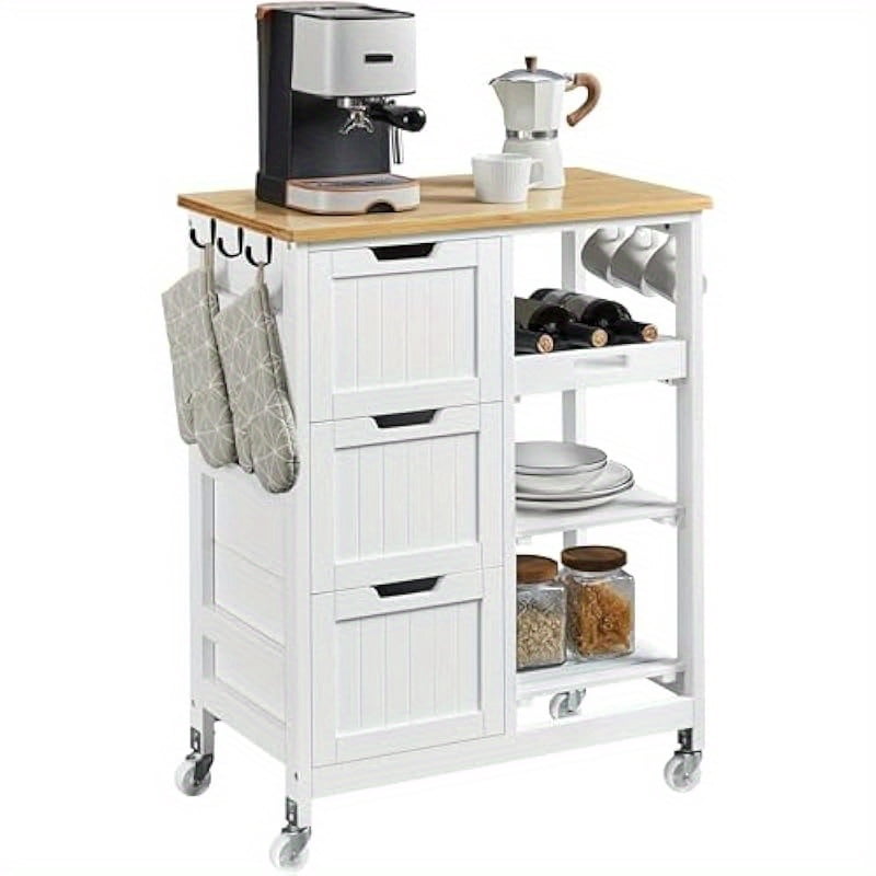 Rolling Kitchen Cart with Drawers and Open Shelves Kitchen Island ...