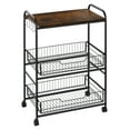 thumbnail image 1 of Rolling Kitchen Cart with Storage, 3 Tier Microwave Island Cart on Wheels with Baskets, Dining Room Utility Cart, Brown Rustic Brown + MDF+Metal, 1 of 9