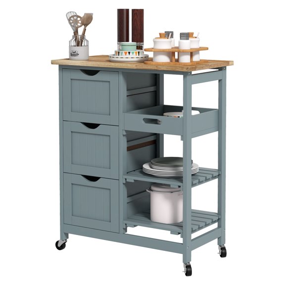 Rolling Kitchen Cart with Wood Top, Kitchen Island Storage - Gray