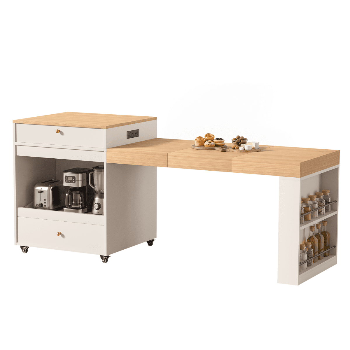 Rolling Kitchen Island with 3 Stage Extendable Dining Table Seats 6 to ...