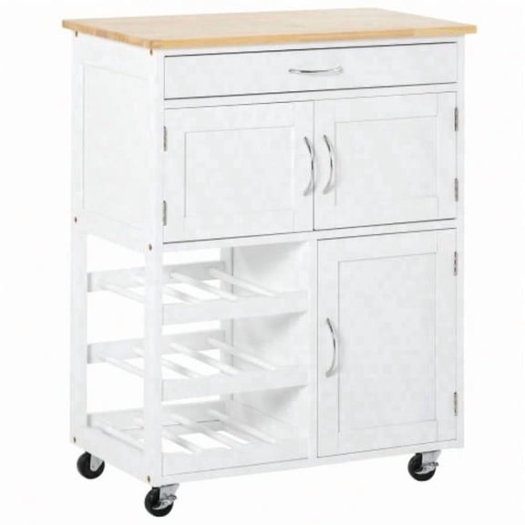 Rolling Kitchen Island Bar Cart with Built-in Wine Rack, Mobile Serving Trolley for Kitchen and Dining Area