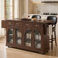 thumbnail image 1 of Rolling Kitchen Island Cabinet with Drawers & Drop Leaf, Storage Cart on Wheels with Arched Glass Doors, Power Outlet & Spice Rack, 1 of 12