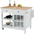 Rolling Kitchen Island Cart 42" Width Kitchen Carts with Storage Wood