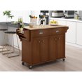 thumbnail image 1 of Rolling Kitchen Island Cart with Large Storage Cabinet on Wheels, Solid Rubberwood Countertop with Drop Leaf, Greenguard Gold Certified, 4-Droors, 2 Drawers, Spice Rack, Towel Holder, 1 of 14