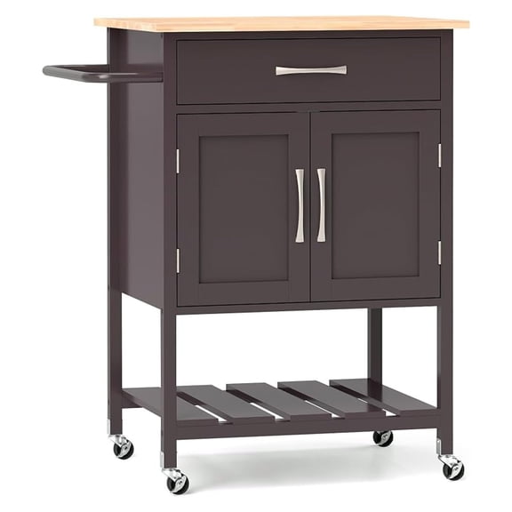Rolling Kitchen Island Cart, Mobile Serving Cart with Drawer, 2-Door Storage Cabinet, Storage Shelf, , Food Prep Utility Cart on Wheels for Dining Room, Living Room (Brown)