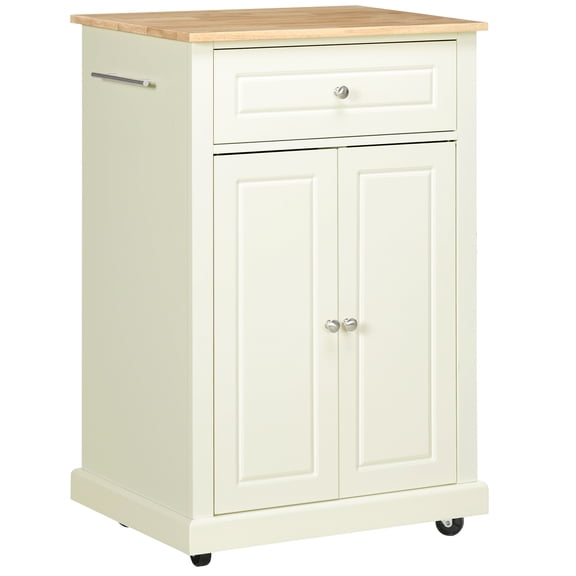 Rolling Kitchen Island Cart, Portable Serving Trolley Table with Drawer, Adjustable Shelf and 2 Towel Racks, Cream White