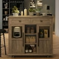 thumbnail image 1 of Rolling Kitchen Island Cart with Storage, Foldable Drop Leaf Top, 2 Glass-Door Cabinets, 2 Large Drawers, Spice Rack & Towel Bar, Mobile Kitchen Cart on Lockable Wheels, Grey, 1 of 7