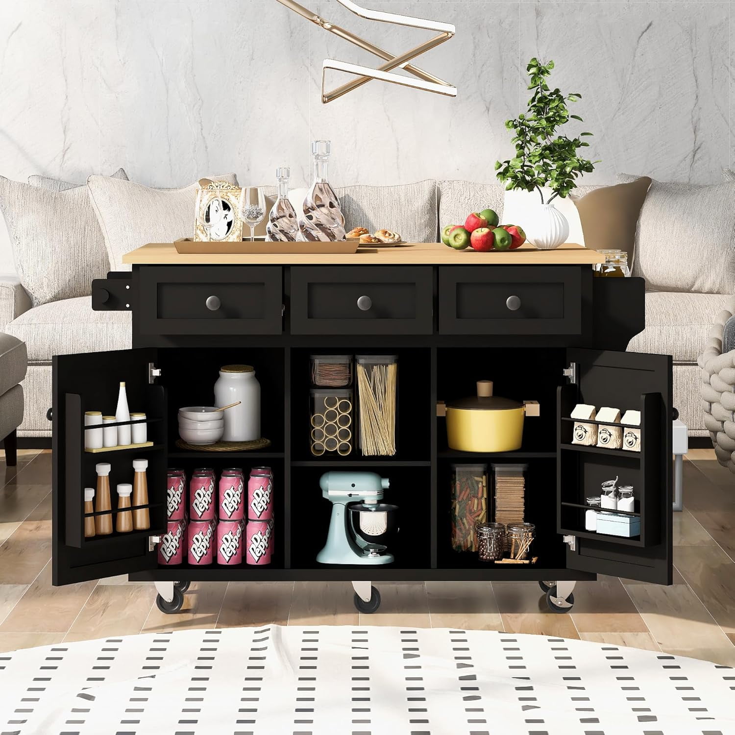 Rolling Kitchen Island Cart with Storage, Moveable Kitchen Island with