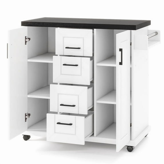 Rolling Kitchen Island Cart on Wheels with Storage Cabinets