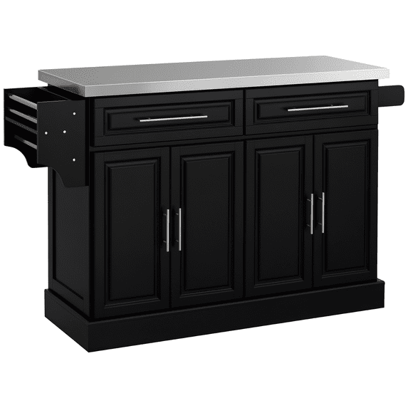 Rolling Kitchen Island Cart with 47″ Stainless Steel Top, Portable Kitchen Island Table with Wheels, Adjustable Shelves, Drawers & Accessory Racks