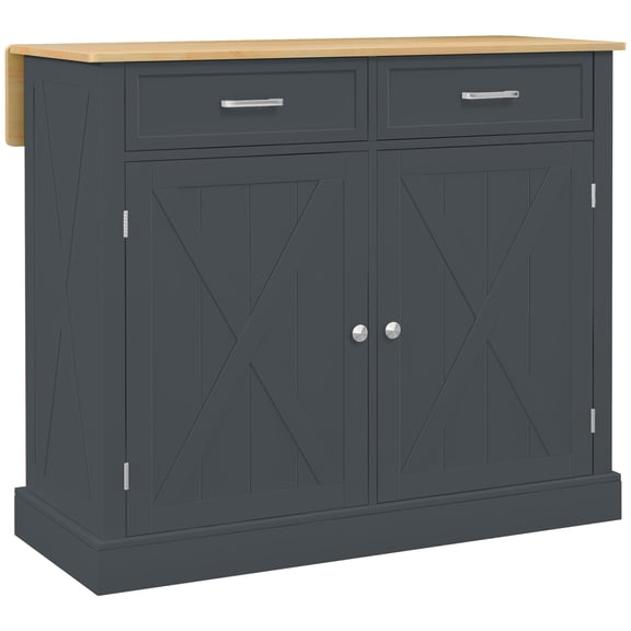 Rolling Kitchen Island Cart with Drop Leaf Breakfast Bar, 2 Drawers, Adjustable Shelves and Locking Casters, Black