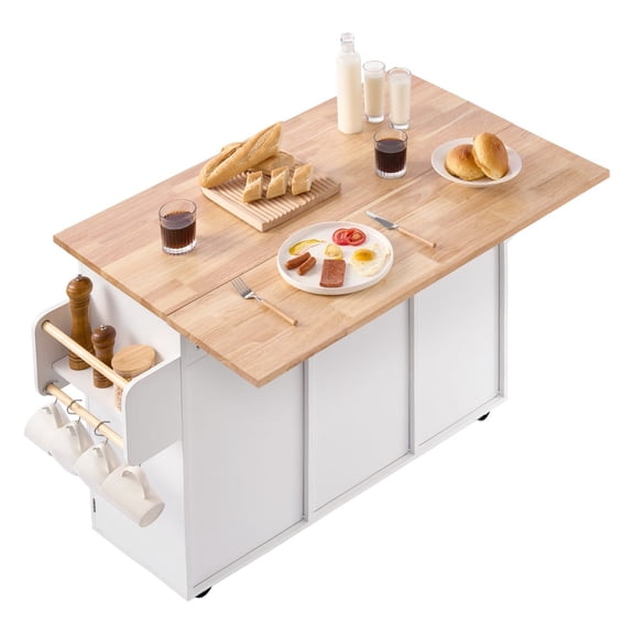 Rolling Kitchen Island Cart with Drop Leaf, Drawer and Storage Cabinet, 52 Inches - Multiple Functions for Dining and Prep
