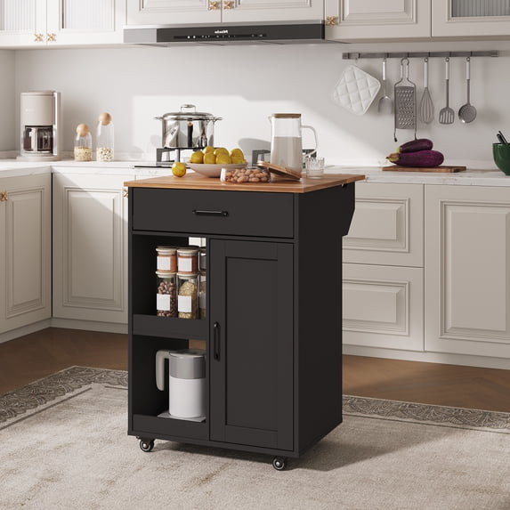 Library Mobile Kitchen Rolling Kitchen Island Cart with Drop Leaf – Space-Saving Mobile Cart ...