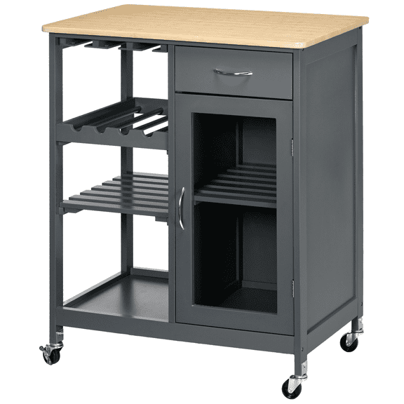 Rolling Kitchen Island Cart with Wine Rack, Bar Cart with Storage - Gray