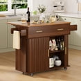 thumbnail image 1 of Rolling Kitchen Island with Drop Leaf Countertop&Ample Storage - 39.4" Small Mobile Kitchen Cart On Wheels with Sliding Door,Drawers,Spice Rack & 2-Tier Storage (Walnut), 1 of 8