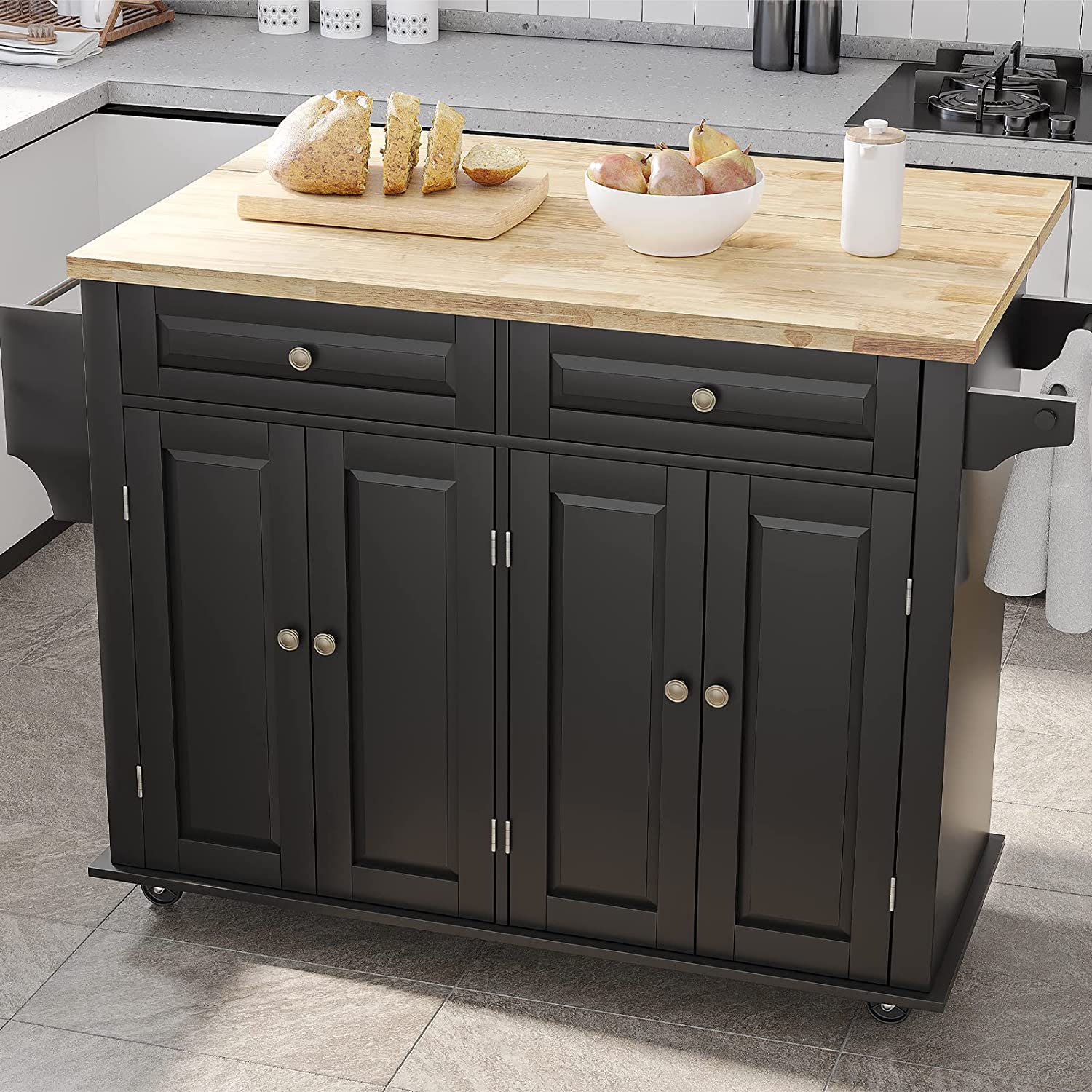 Rolling Kitchen Island with Drop Leaf Movable Kitchen Carts on Wheels