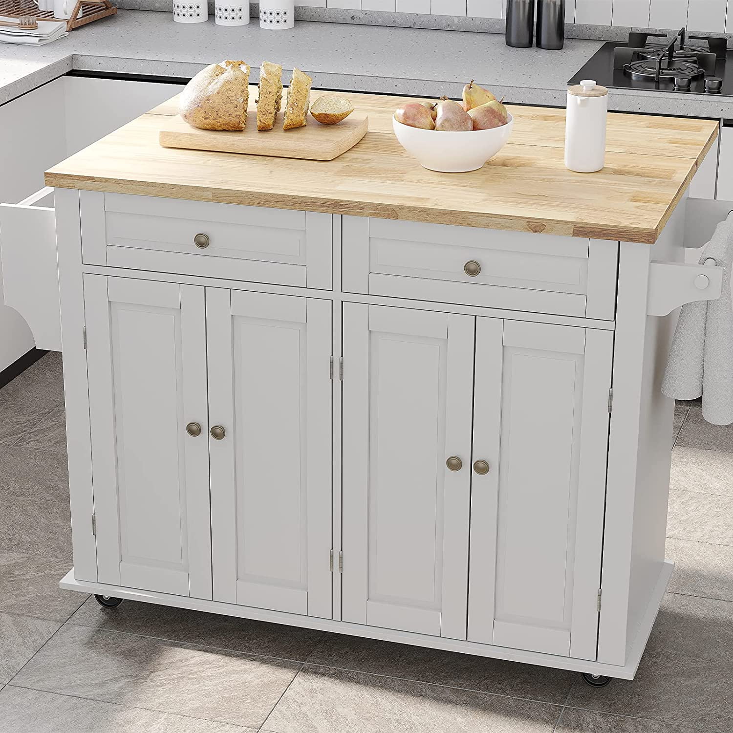 Rolling Kitchen Island with Drop Leaf Movable Kitchen Carts on Wheels