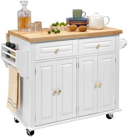 Moveable Isle Racks Rolling Kitchen Island With Drop Leaf, Thicken Rubberwood Top, Spice ...
